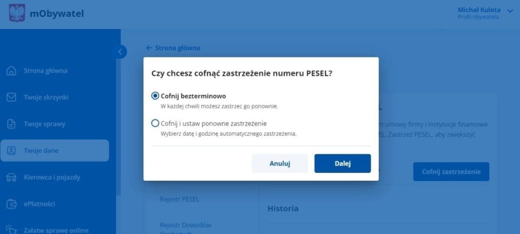Zastrzegłeś PESEL? Konta w banku nie założysz 4 cofniecie zastrzezenia pesel
